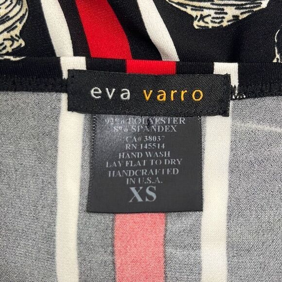 Eva Varro Red Black Floral Stripe Blouse Small Short Sleeve Stretch Wearable Art - Picture 5 of 7